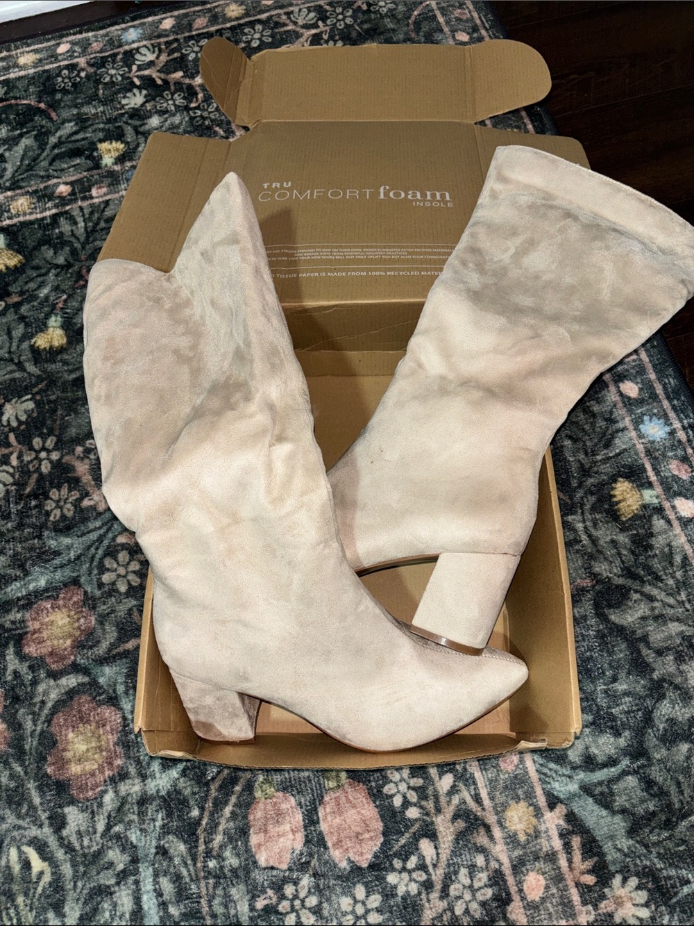 Women's Mid-Heel Tall Suede Boots in Pale Blush